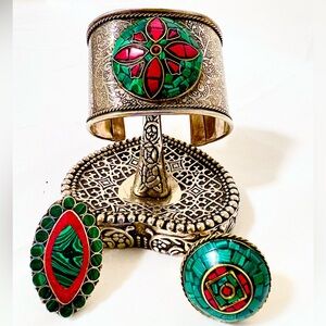 Adjustable cuff bracelet ring Set